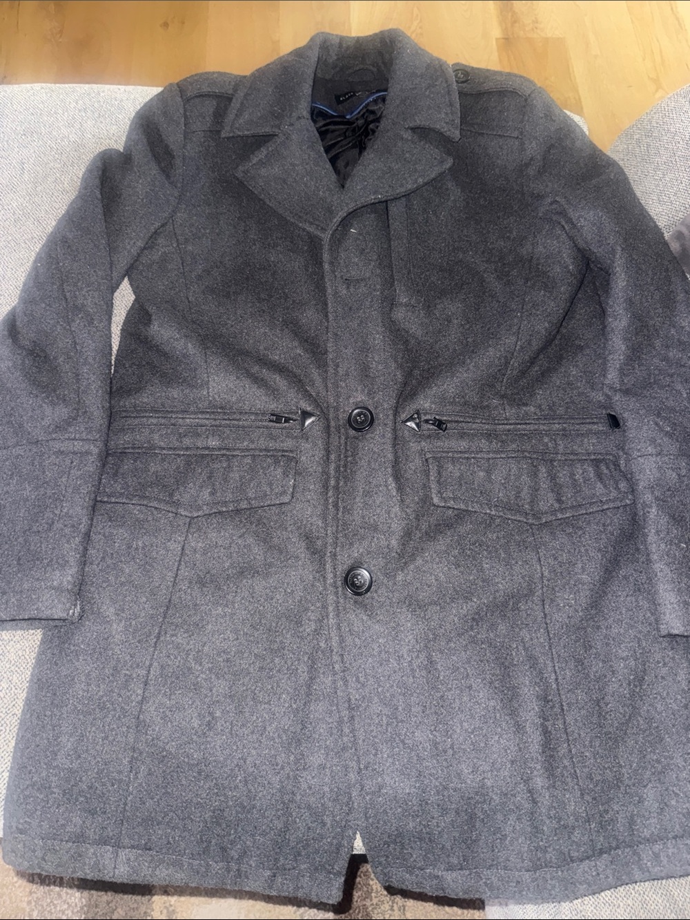 Black Rivet Men's Dark Gray Wool Pea Coat